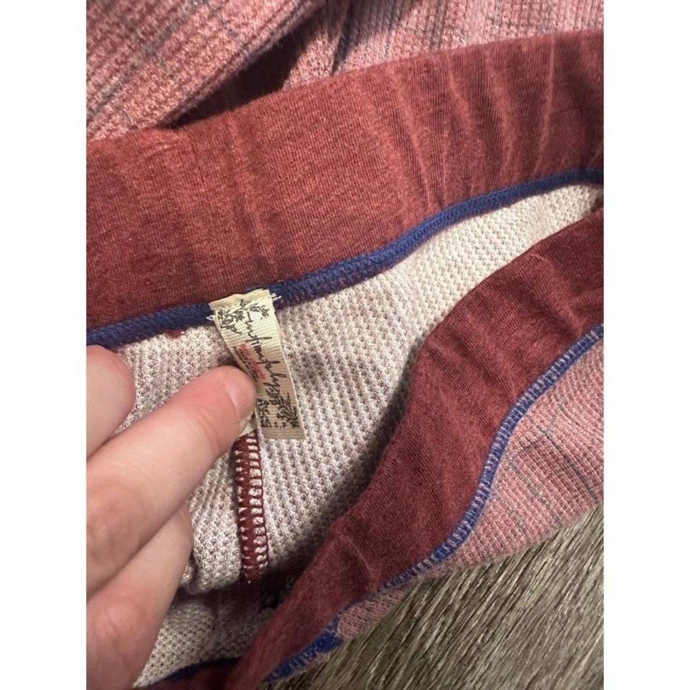 Free People Plaid Lounge Pants Maroon Blue Button Detail Cozy Sleepwear Small - Picture 3 of 4